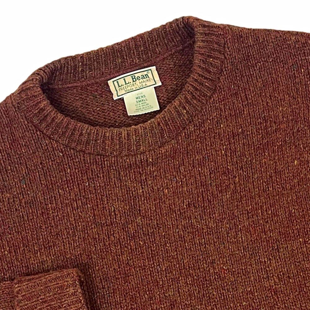 L.L.Bean 90’s vtg Men’s S Brown Wool Blend Knit Crewneck Pullover Sweater USA